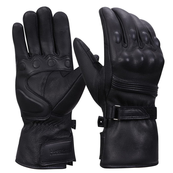 Harssidanzar Herren Winter Motorradhandschuhe,echtes Leder Vollfinger Touchscreen Thermisch gefütter