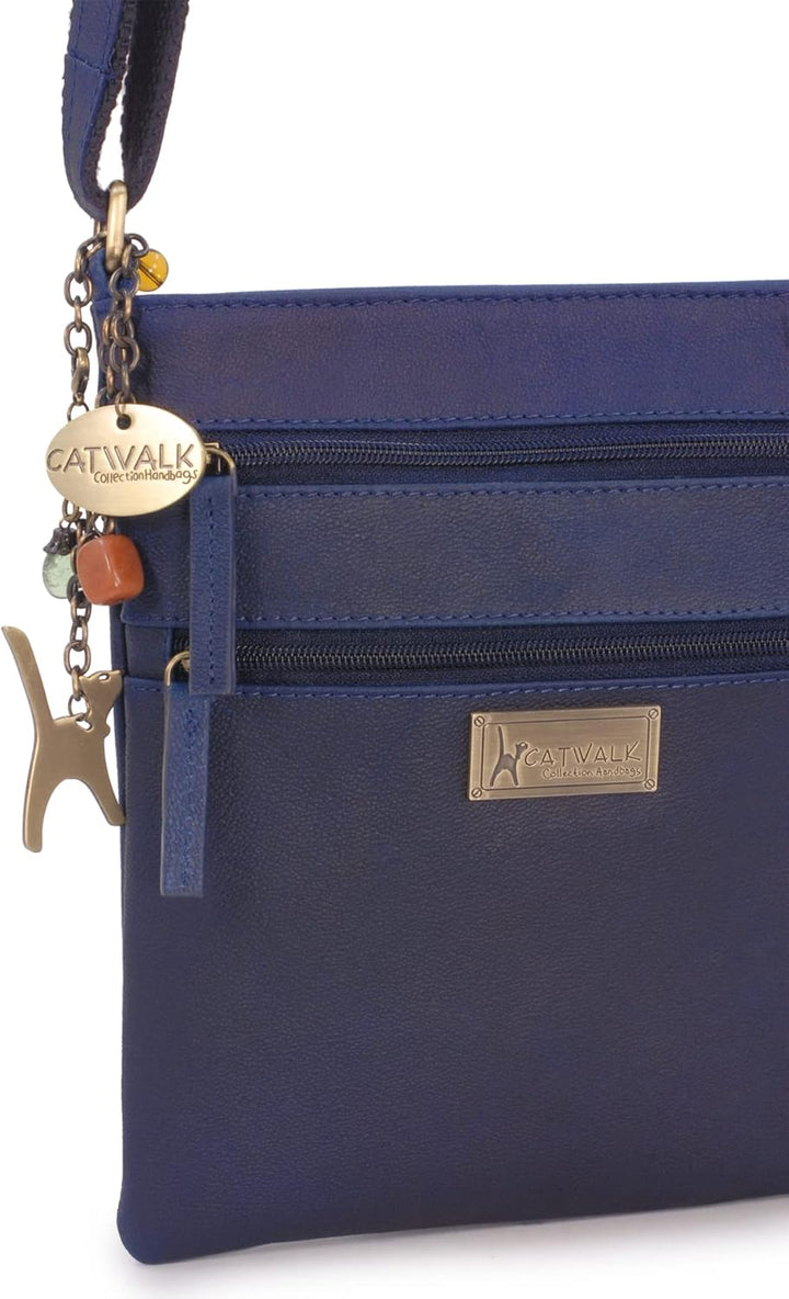 Catwalk Collection Handbags - Damen Pull - Up Leder Umhängetasche - Crossbody Bag Klein - Handtasche