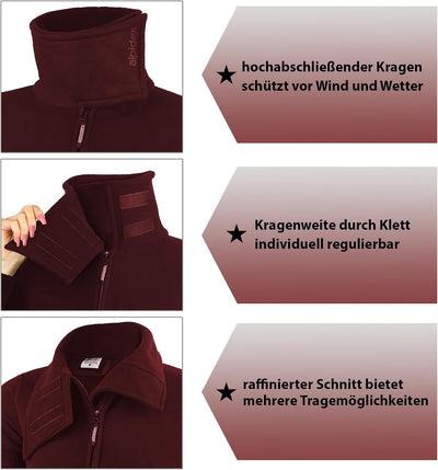 ALPIDEX Damen Fleecejacke Hoher Stehkragen Daumenlöcher Tailierte Winter Fleece Jacke Antipilling Wa