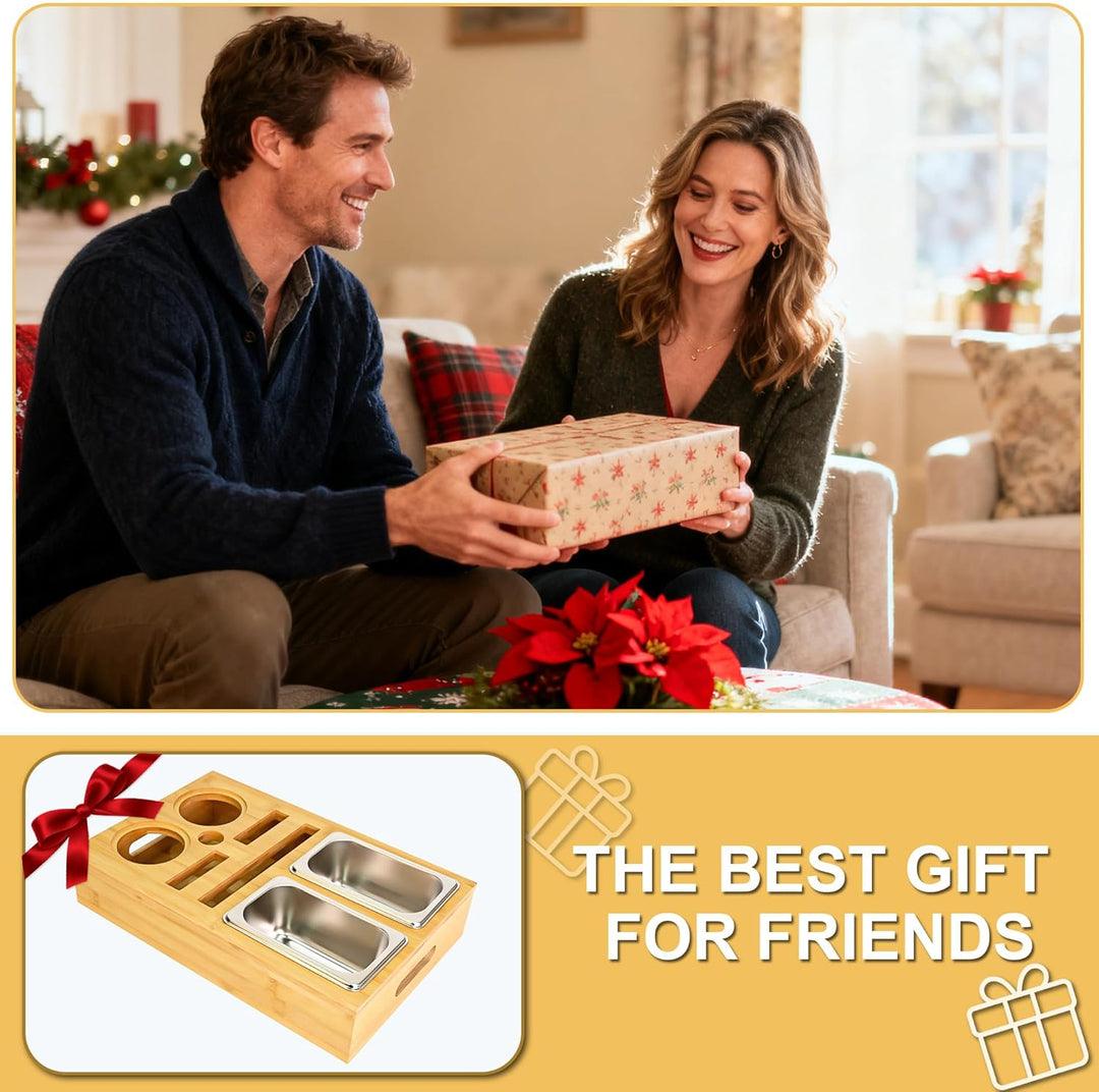 Couchbar Snackbox Grau Mit Snackschalen Aus Edelstahl Sofa Tablett Geeignet für Wohnzimmer, Sofa, Ga