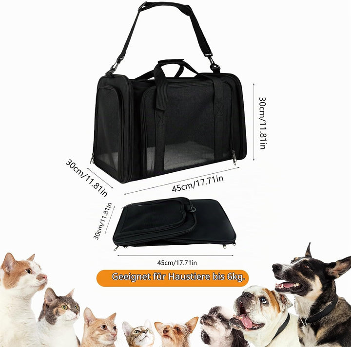 Haustiertragetasche bis zu 6kg– Faltbare Transportbox Katze Hund, Leichte Katzentransporttasche mit