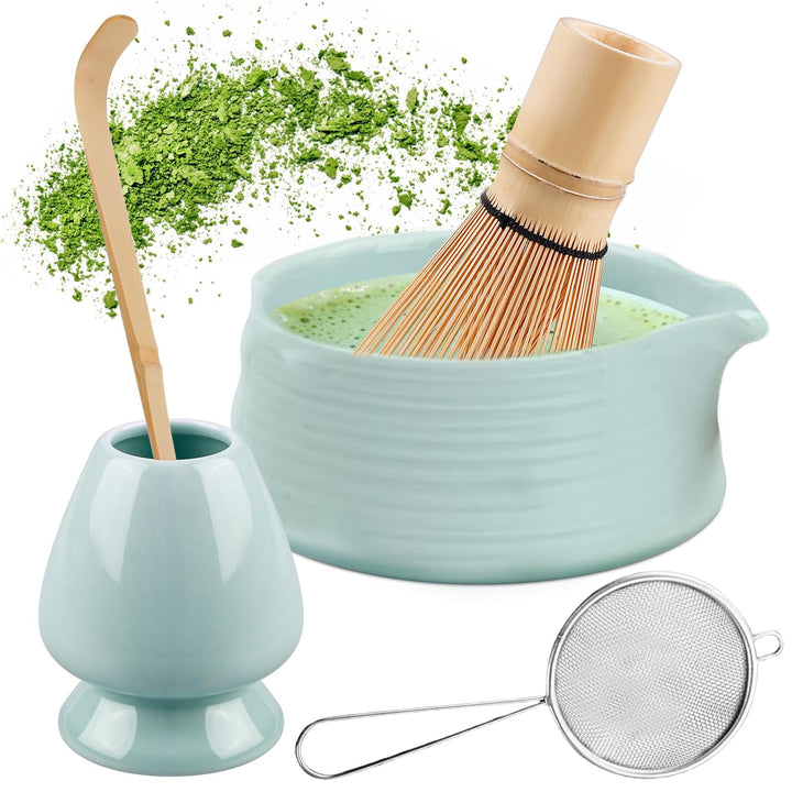 Matcha Tee Set, Matcha Besen Set mit Matcha-Schneebesen, Besenhalter, Matcha Schale aus Keramik, Tee