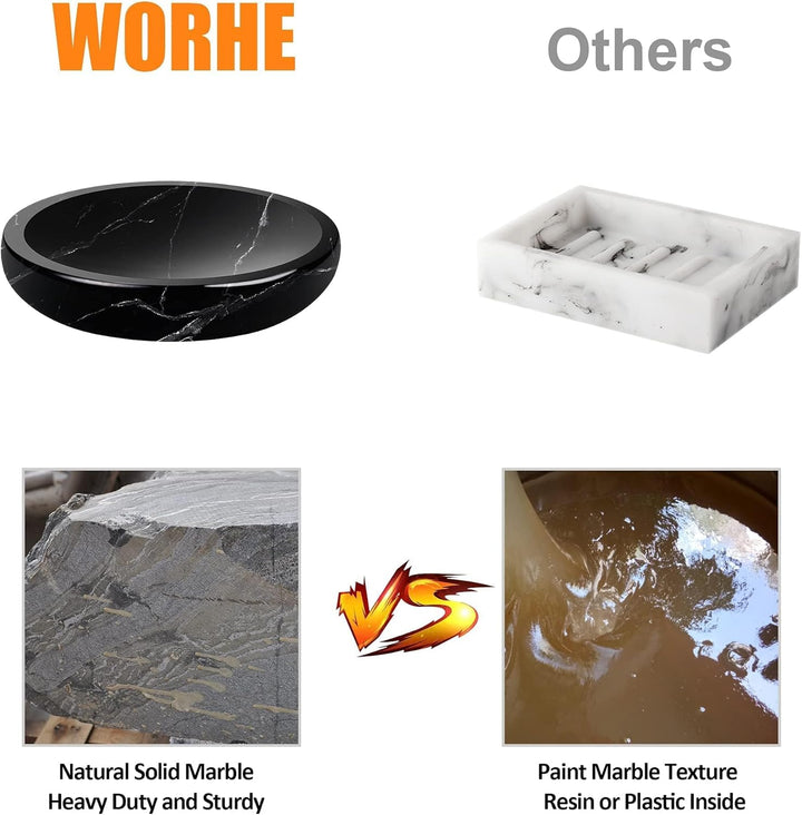 WORHE Seifenschale echter natürlicher Marmorhalter für Badezimmer, Badewanne, Dusche, Küchenspüle, H