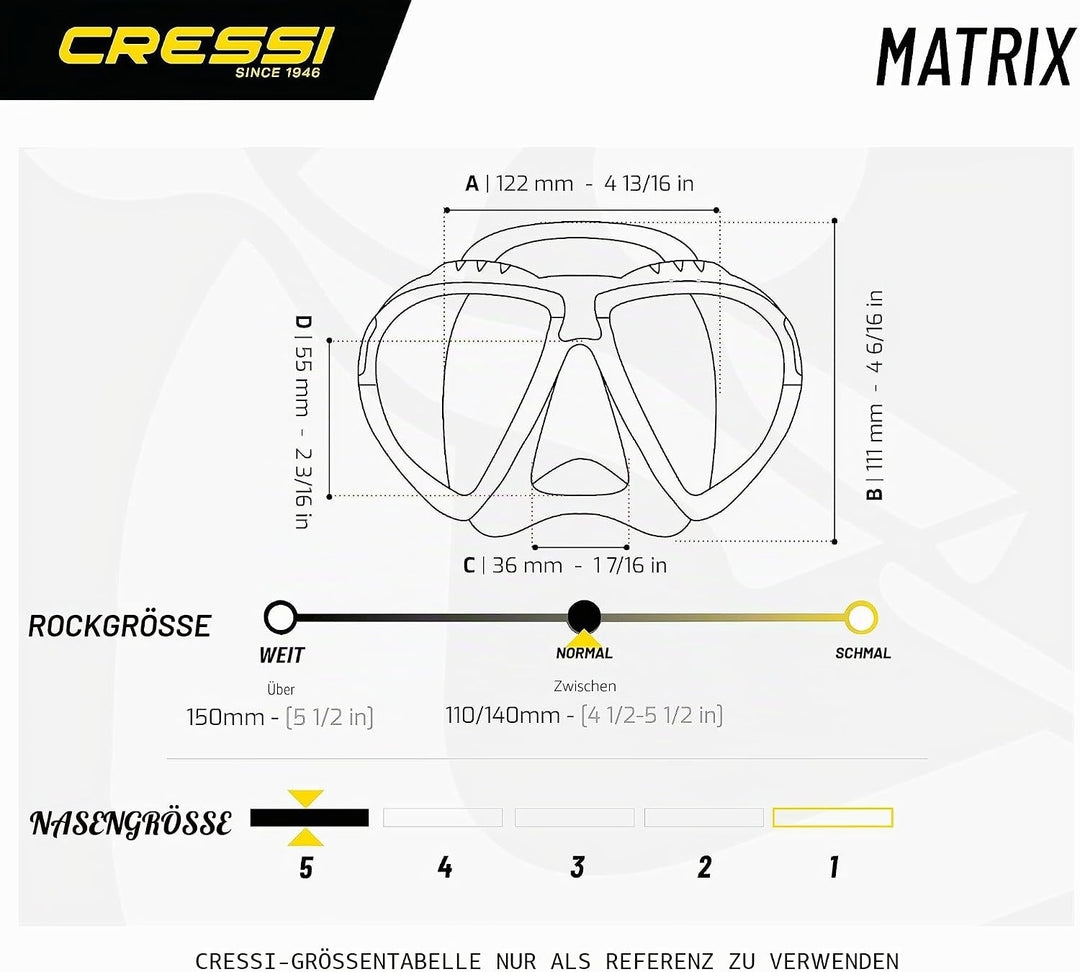 Cressi Matrix Maske - Separate Glasmaske zum Angeln, Freitauchen, Schnorcheln und Tauchen, Unisex Er