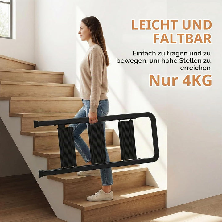 TLGREEN Alu Trittleiter mit Handlauf 3-Stufen-Leiter Klappleiter | Rostfeste rutschfeste Leicht | St