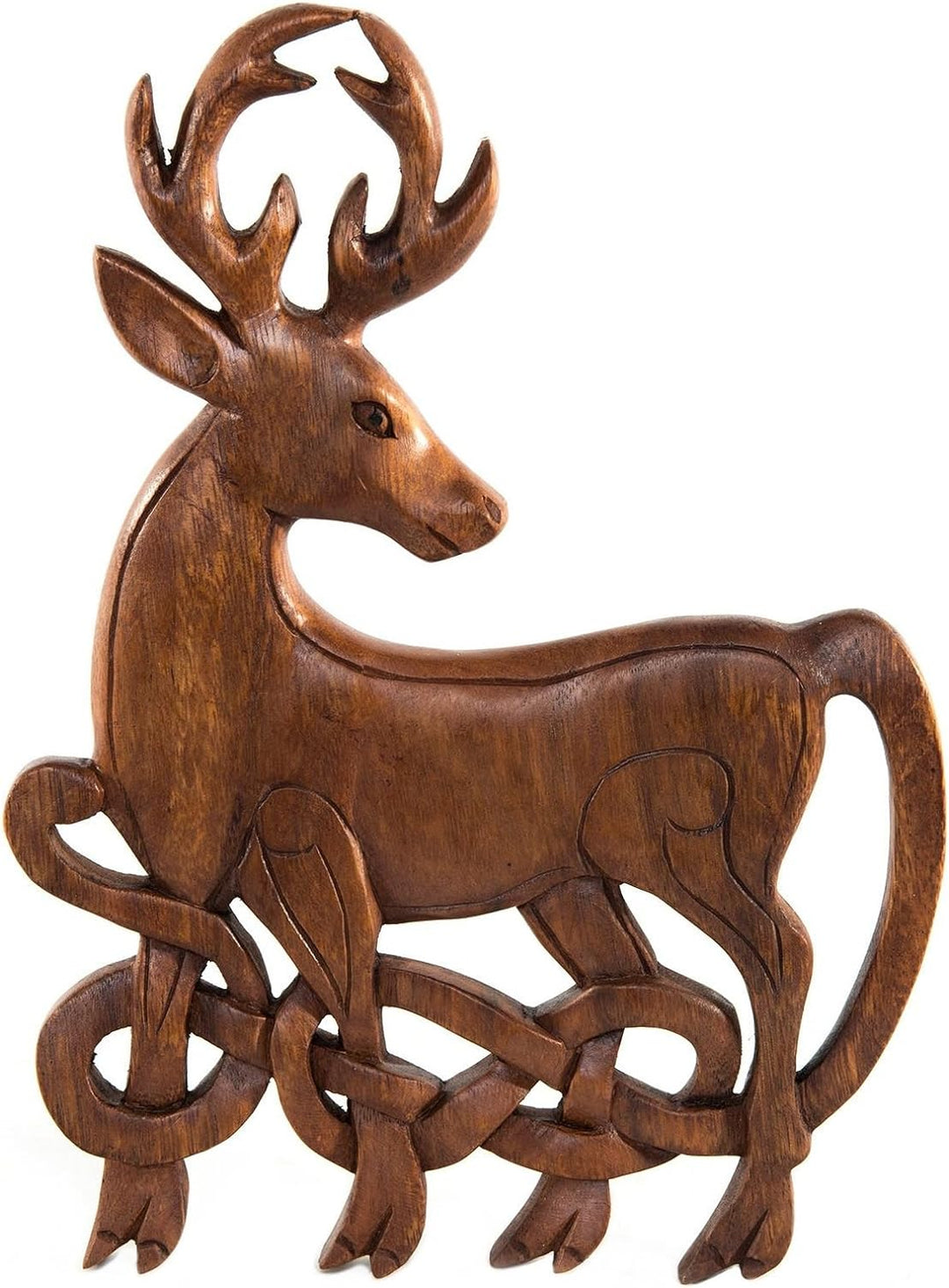 Windalf Celtic Holzbild KELTISCHER HIRSCH h: 26 cm rechts schauend Keltische Knoten Handarbeit aus H