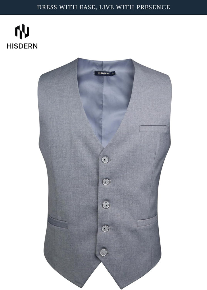 HISDERN Herren Formale Hochzeit Party Weste Baumwolle Einfarbig Weste XS Hellgrau, XS Hellgrau