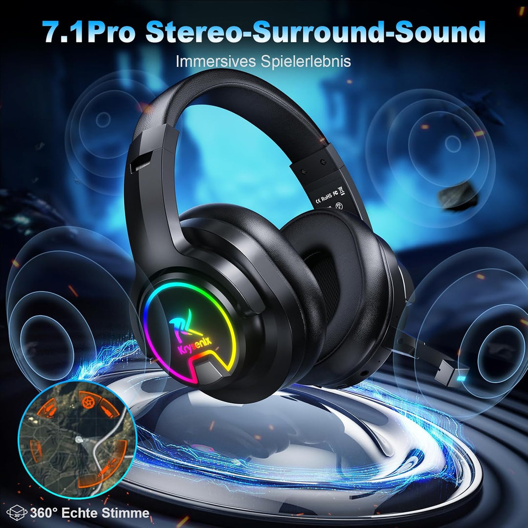 PG3 Gaming Headset Wireless für PS4, PS5, PC, Mac, Switch, 48H 2.4GHz Gaming Headset mit Noise Cance
