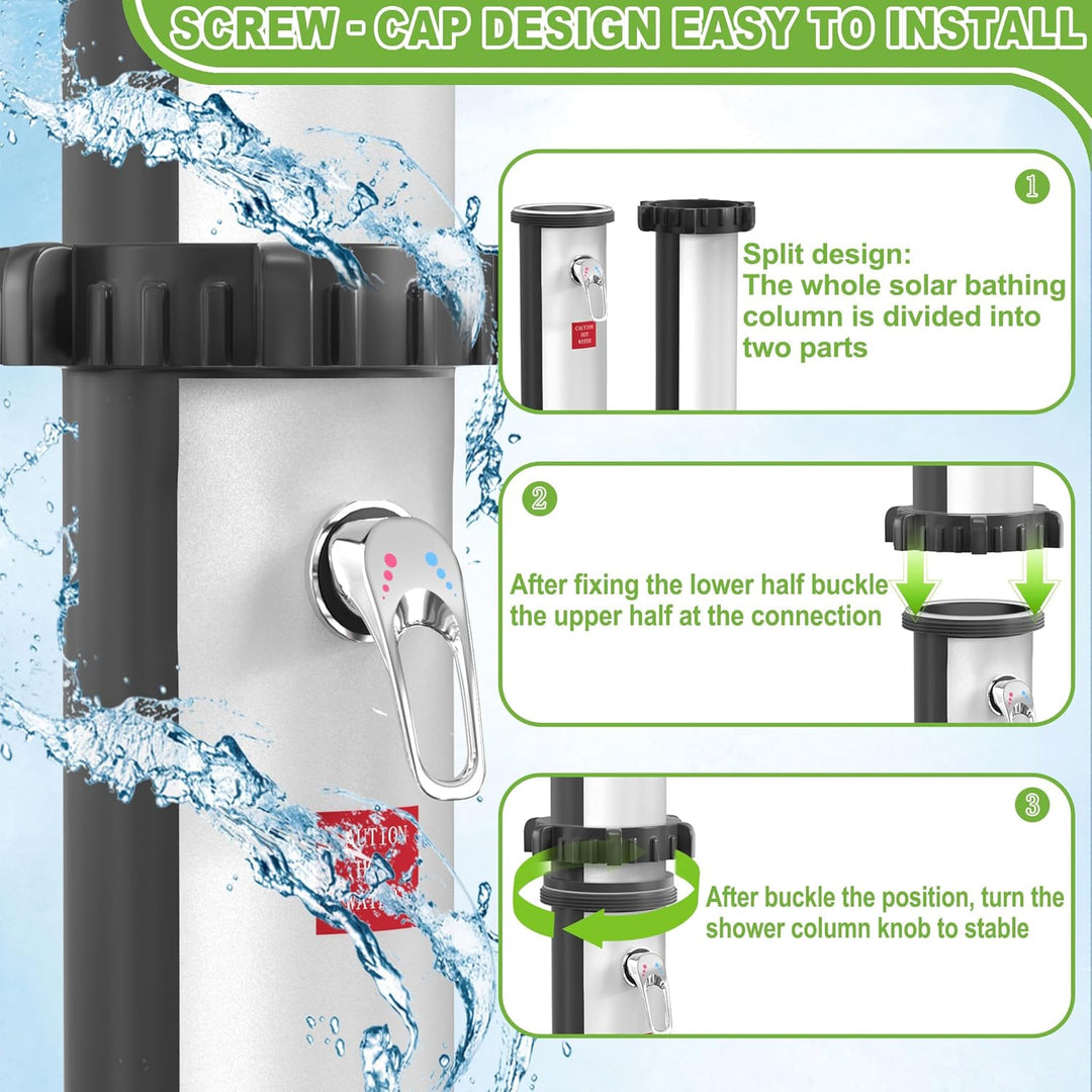 UISEBRT Solardusche 35 Liter - Gartendusche Solar Warmes Wasser max. 60°C ohne Stromanschluss, Ausse