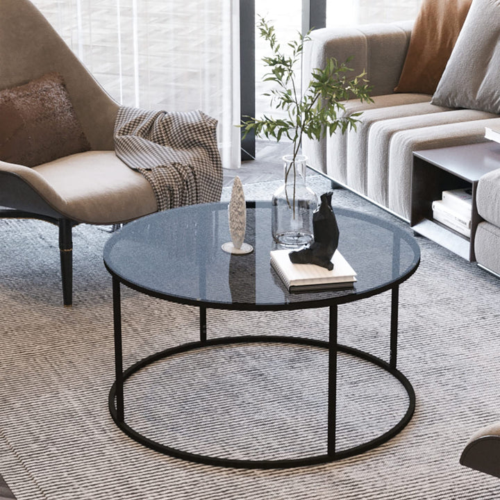 [en.casa] Couchtisch Kolari 45 x 80 cm Beistelltisch Wohnzimmertisch Glastisch Sofatisch rund Rauchg