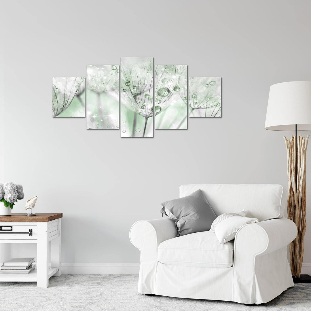Runa Art Wandbilder Blumen Pusteblume 5 Teilig Bild auf Vlies Leinwand Deko Wohnzimmer Abstrakt Grau