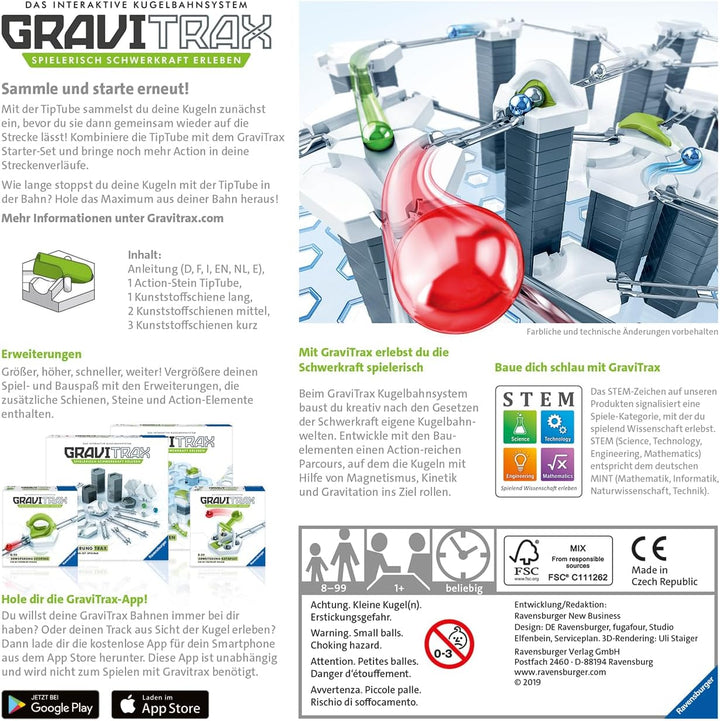 Ravensburger GraviTrax Erweiterung TipTube - Ideales Zubehör für spektakuläre Kugelbahnen, Konstrukt