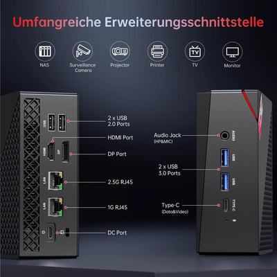 ACEMAGICIAN AM06 Pro Mini PC, AMD Ryzen 7 5700U (8C/16T, bis zu 4.3Ghz),16GB DDR4 512GB NVME SSD Min