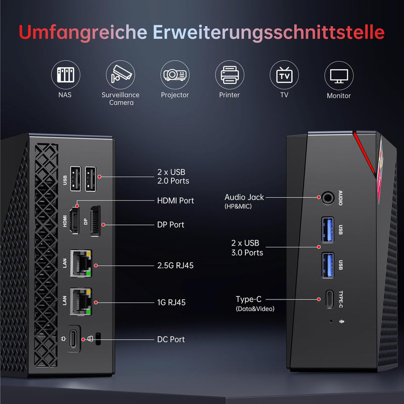 ACEMAGICIAN AM06 Pro Mini PC, AMD Ryzen 7 5700U (8C/16T, bis zu 4.3Ghz),32GB DDR4 512GB M.2 SSD Mini