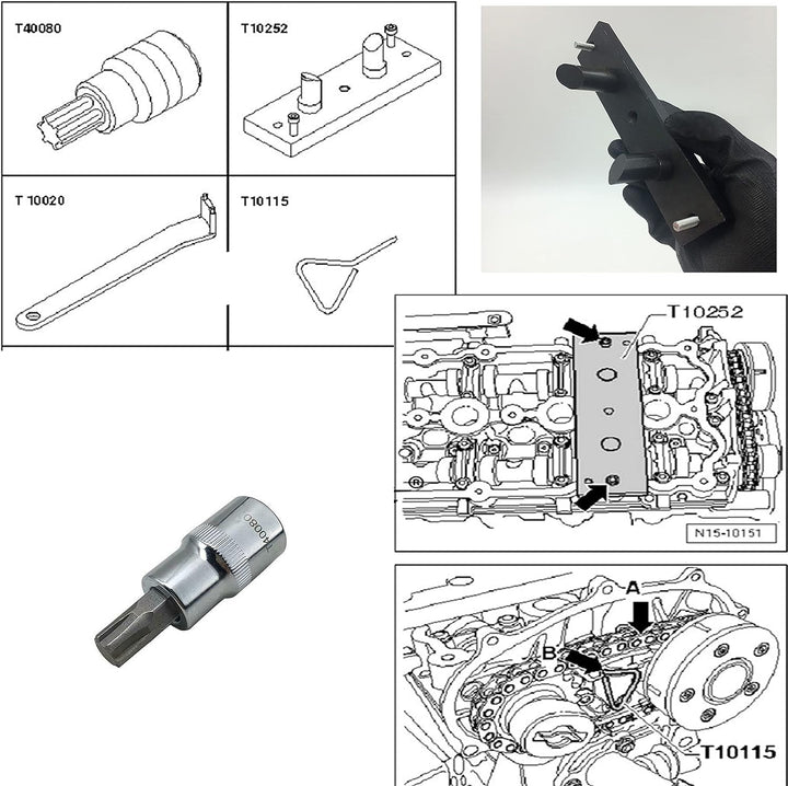 ZKTOOL Motor-Einstellwerkzeug für VW Audi C6 A4L A6L 2.0L Turbo 2.0L FSI/TFSi BPJ CDL, OEM T10252, N