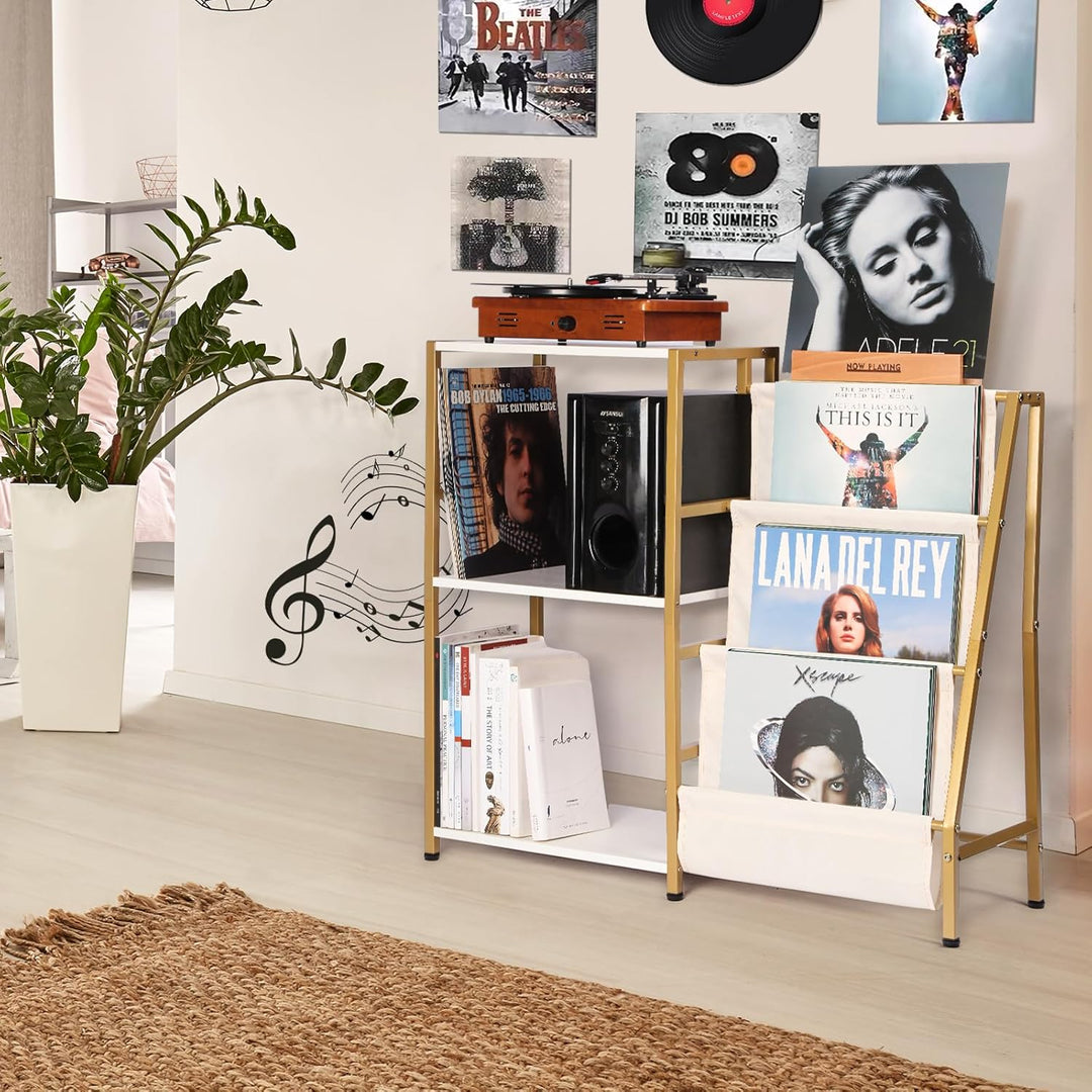HYCFYJR Plattenspieler Ständer, Schallplatten Aufbewahrung mit 3-stufiger Vinyl Halter, Schallplatte