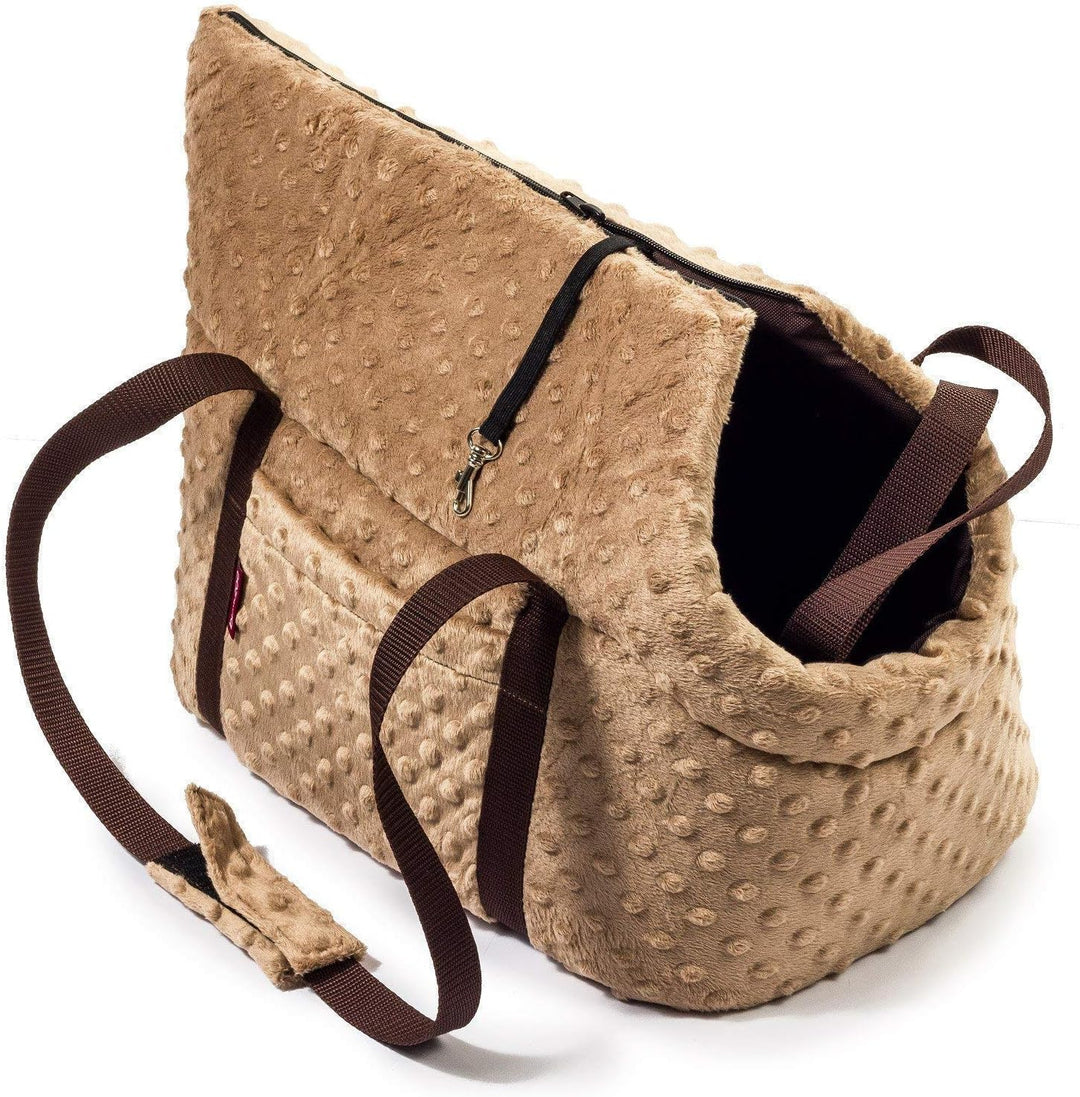 BOUTIQUE ZOO Hundetasche, Welpentasche - Beige (Minky), XS - Tragetasche für kleinen und mittleren H