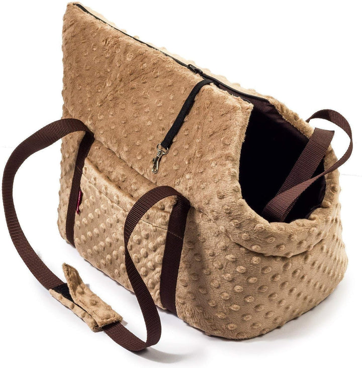 BOUTIQUE ZOO Hundetasche, Welpentasche - Beige (Minky), XS - Tragetasche für kleinen und mittleren H