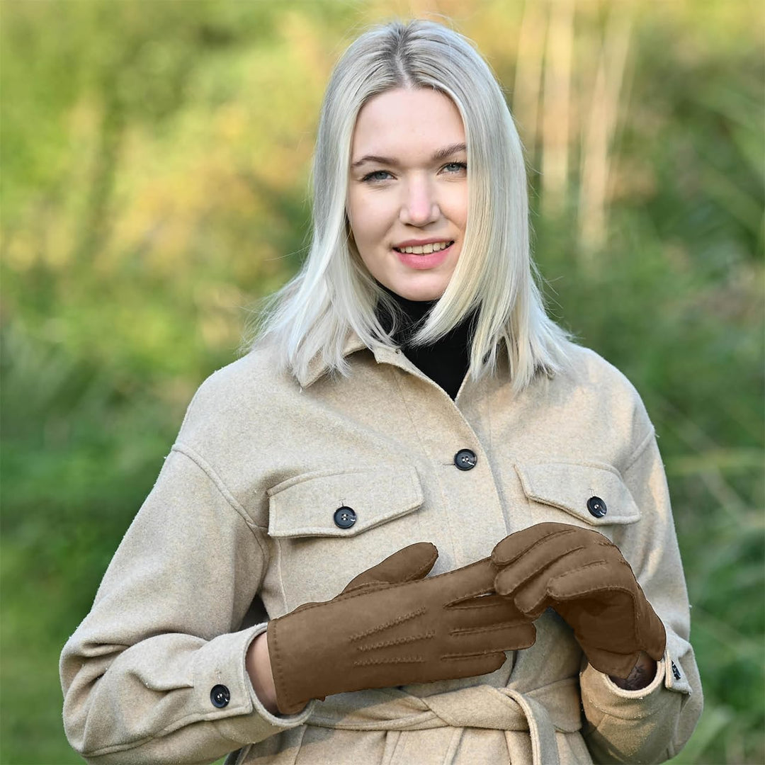 Lammfell Handschuhe für Damen - 100% Lammfell - warme Winterhandschuhe - Farben: schwarz und braun -