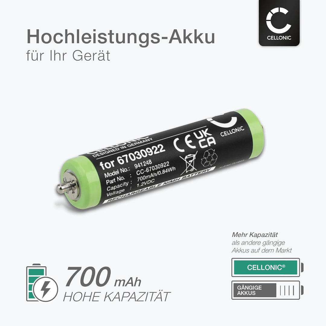 CELLONIC, Akku für Rasierer kompatibel mit Braun Series 1 190s-1, 3 300s, 3 310s, 67030922 (1.2V, 70