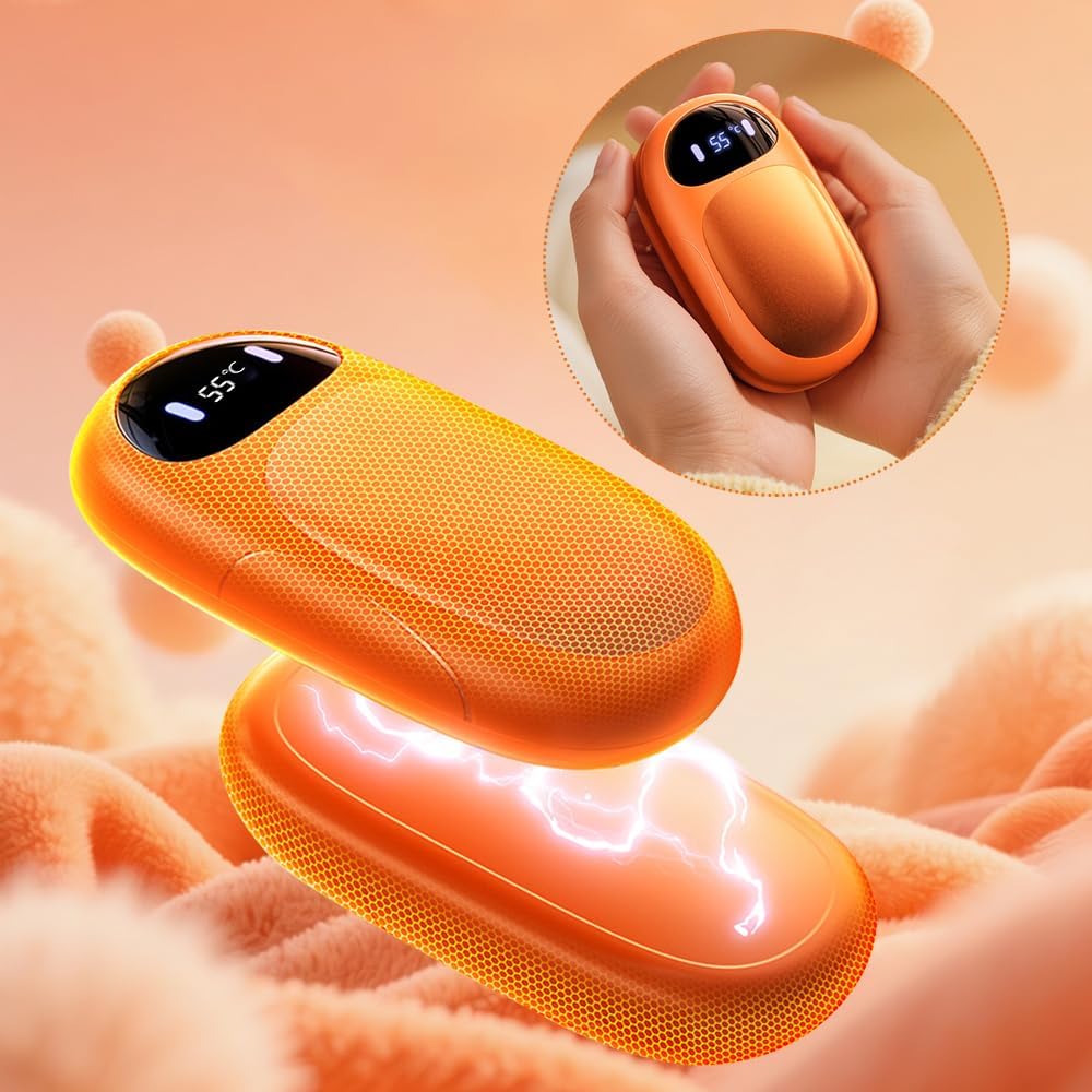 Handwärmer Elektrisch 2er Pack, 4000mAh Wiederaufladbar mit LED-Display & 3 Heizstufen, Magnetische
