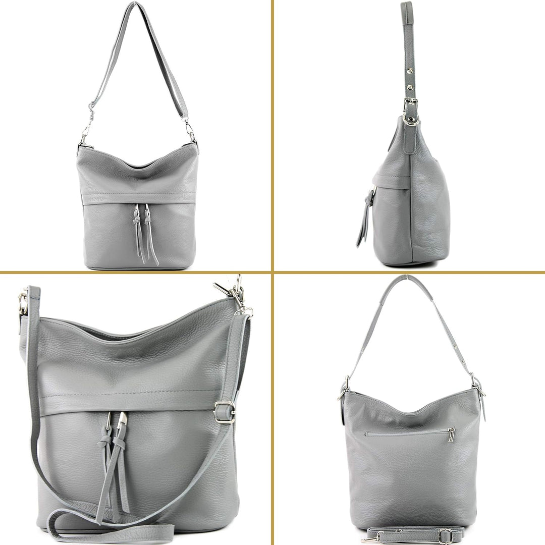 modamoda de - T178 - ital. Umhängetasche Schultertasche aus Leder Telegrau, Telegrau