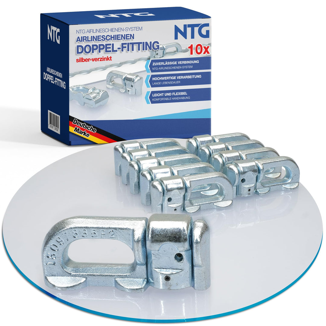 NTG 10 Stück | Doppel Fitting für Airlineschiene | verzinkt | Double Stud | ohne Ring| Zurrschiene |