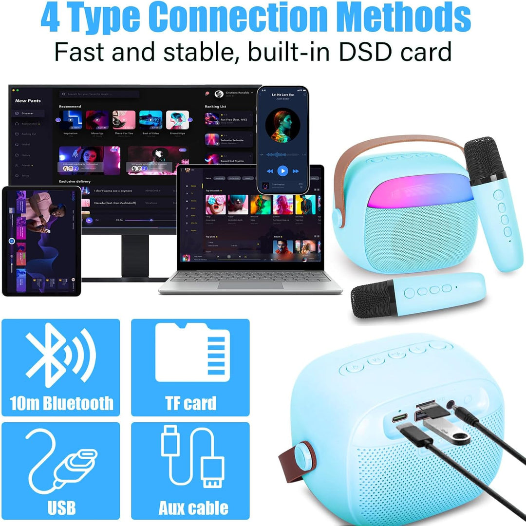 Karaoke Maschine Kinder mit 2 Drahtlosen Mikrofonen, Tragbares Bluetooth KTV Anlage, Lautsprecher mi