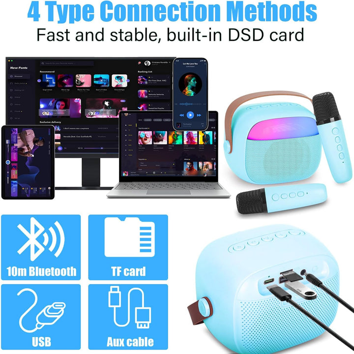 Karaoke Maschine Kinder mit 2 Drahtlosen Mikrofonen, Tragbares Bluetooth KTV Anlage, Lautsprecher mi