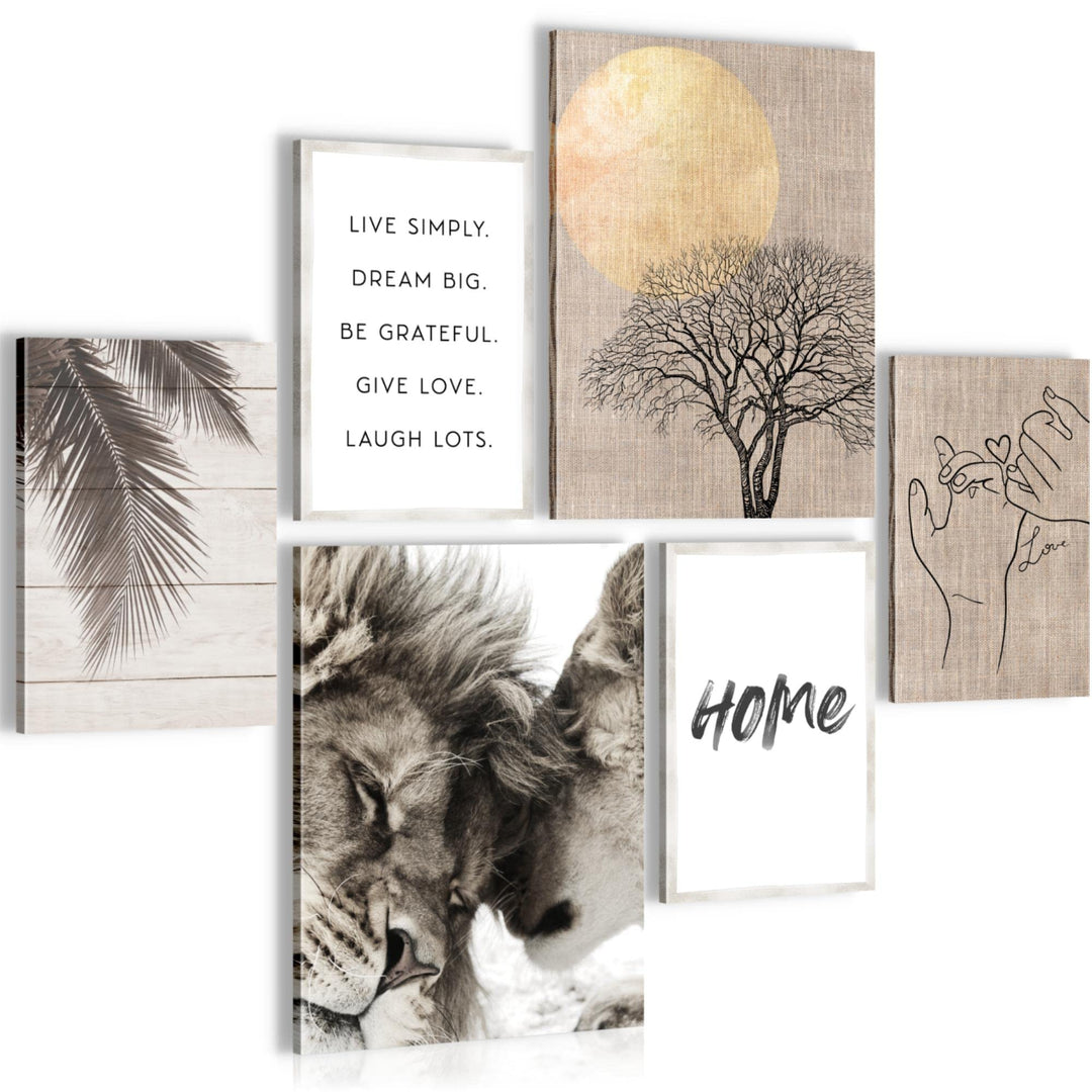 Novart Bilder Set - AUFHÄNGFERTIG - KEIN EXTRA RAHMEN BENÖTIGT - Löwen Liebe Home Modern Beige - Woh