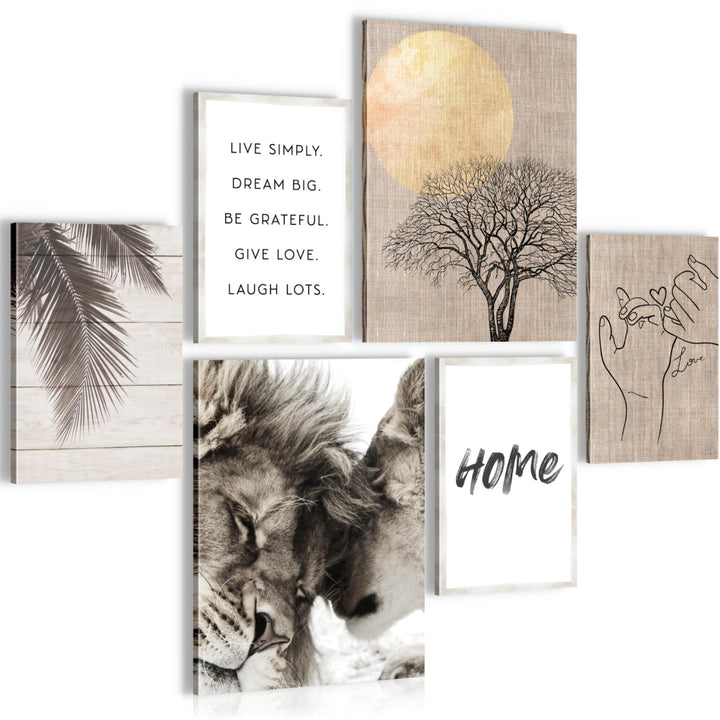 Novart Bilder Set - AUFHÄNGFERTIG - KEIN EXTRA RAHMEN BENÖTIGT - Löwen Liebe Home Modern Beige - Woh