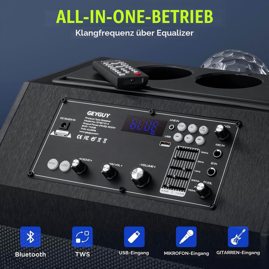 Karaoke Maschine Ankuka Karaoke Anlage mit 2 drahtlosen Mikrofonen Bluetooth PA Anlage mit Rädern un