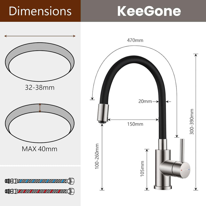 Wasserhahn Küche mit verchromtem flexible Auslaufbrause Spültischarmatur 360° schwenkbar Küchenarmat