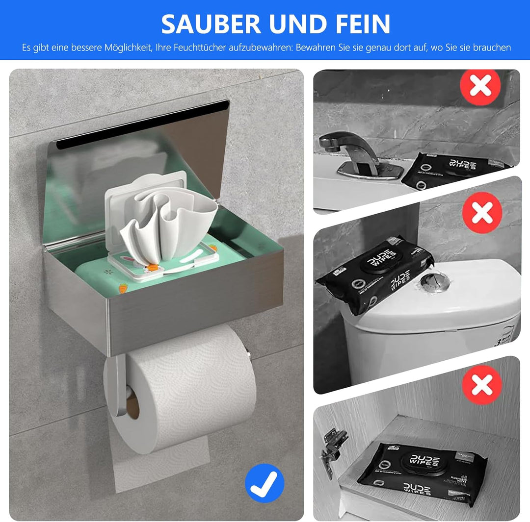 GUIGUZI Toilettenpapierhalter Ohne Bohren - SUS304 Edelstahl Silber Klopapierhalter mit Ablage - Toi