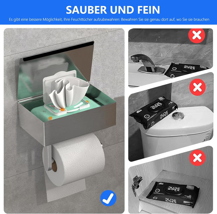 GUIGUZI Toilettenpapierhalter Ohne Bohren - SUS304 Edelstahl Silber Klopapierhalter mit Ablage - Toi