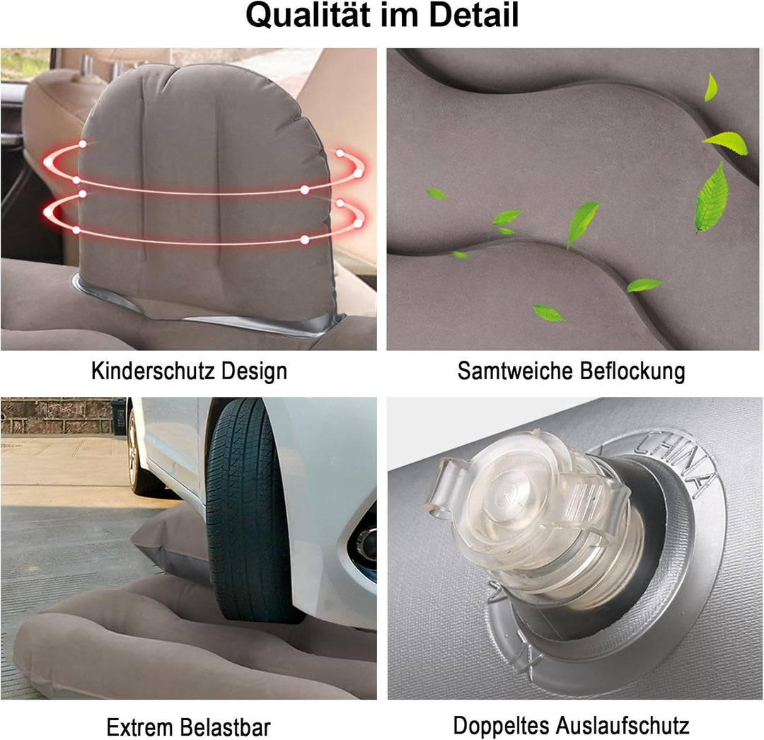 Auto Luftmatratze 128x70cm Aufblasbare Matratze für Rücksitz & Kofferraum, Tragbares Auto Reisebett