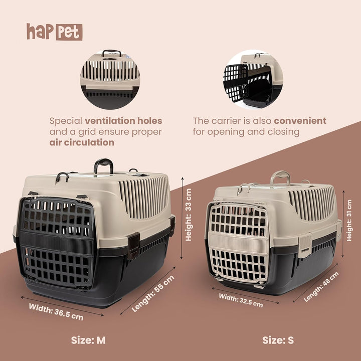 HAPPET Tiertransportbox Polly S Beige & Braun 48x32,5x31 cm – Robuste, gut belüftete Transportbox au
