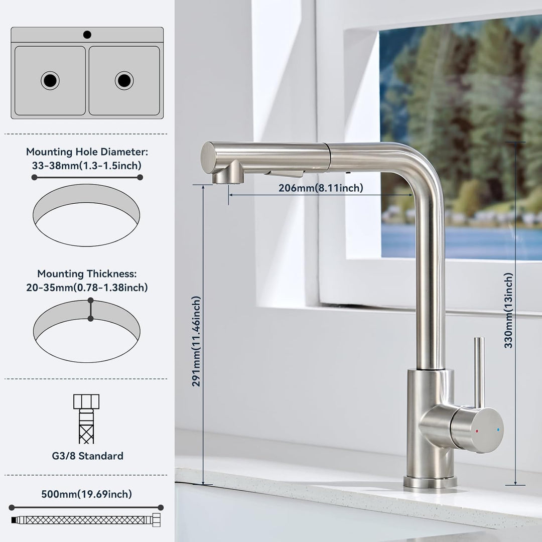 Wasserhahn Küche Ausziehbar, Küchenarmatur mit Brause 2 Modus, Hochdruck Mischbatterie Spültischarma