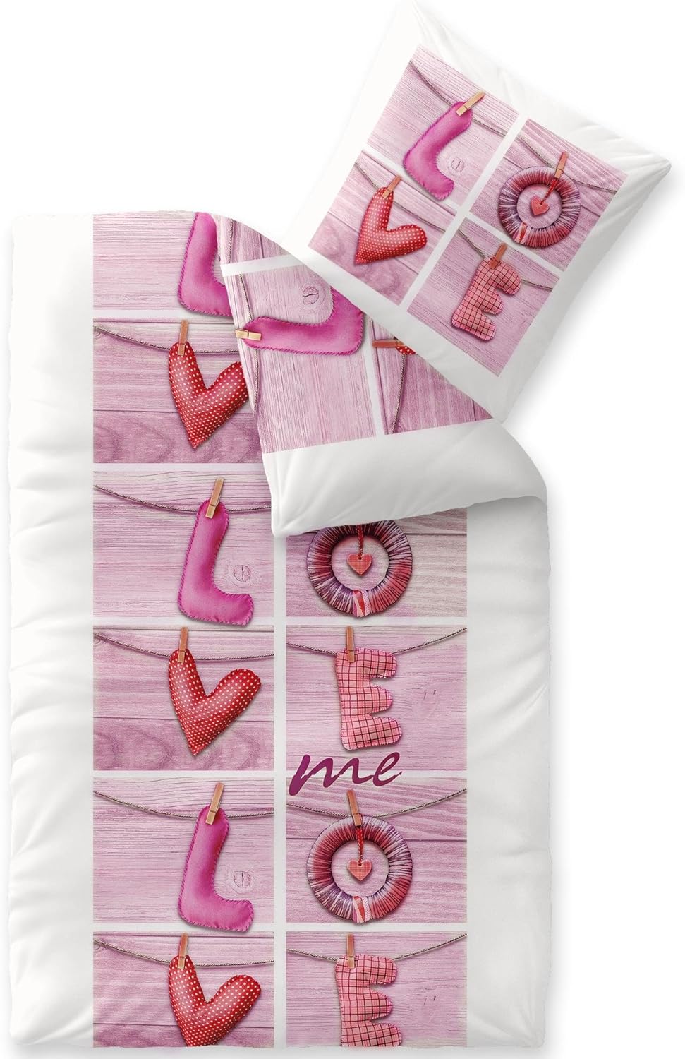 CelinaTex Touchme Biber Bettwäsche 135 x 200 cm 2teilig Baumwolle Bettbezug Loana Love Herz Wörter w