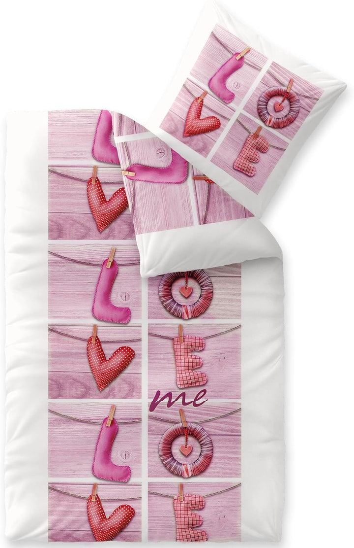 CelinaTex Touchme Biber Bettwäsche 135 x 200 cm 2teilig Baumwolle Bettbezug Loana Love Herz Wörter w