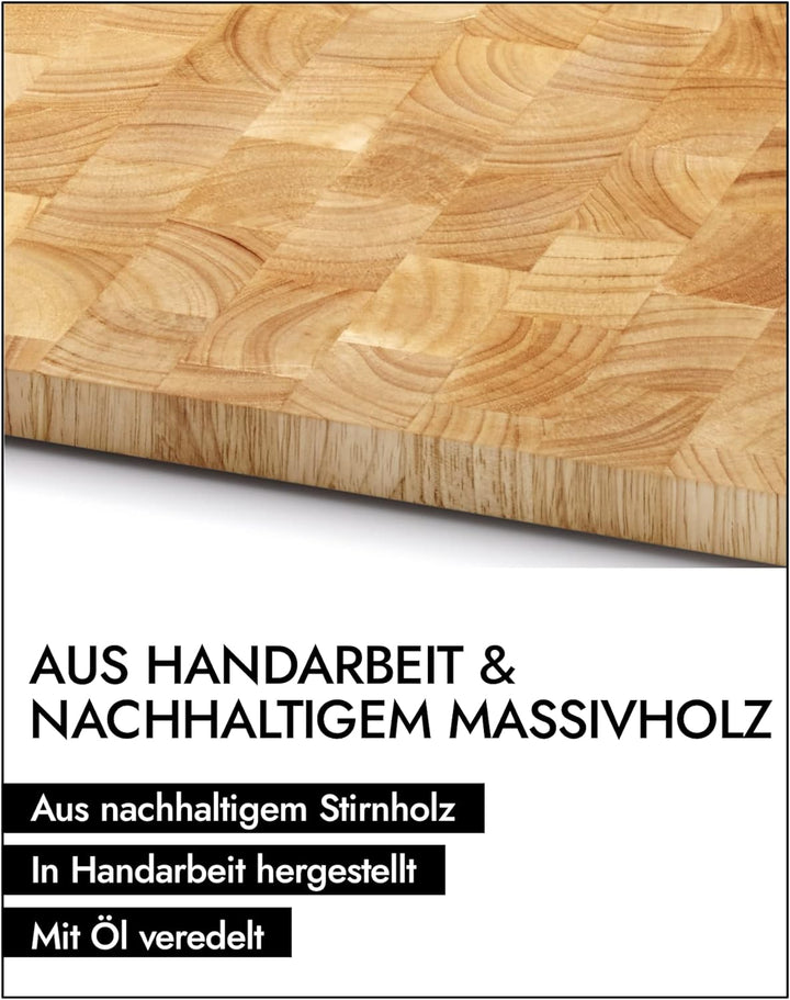 CONTINENTA Schneidebrett Mit 3 Auffangschalen | Holzbrett Mit Hitzebeständigem Edelstahl-Tablett | A