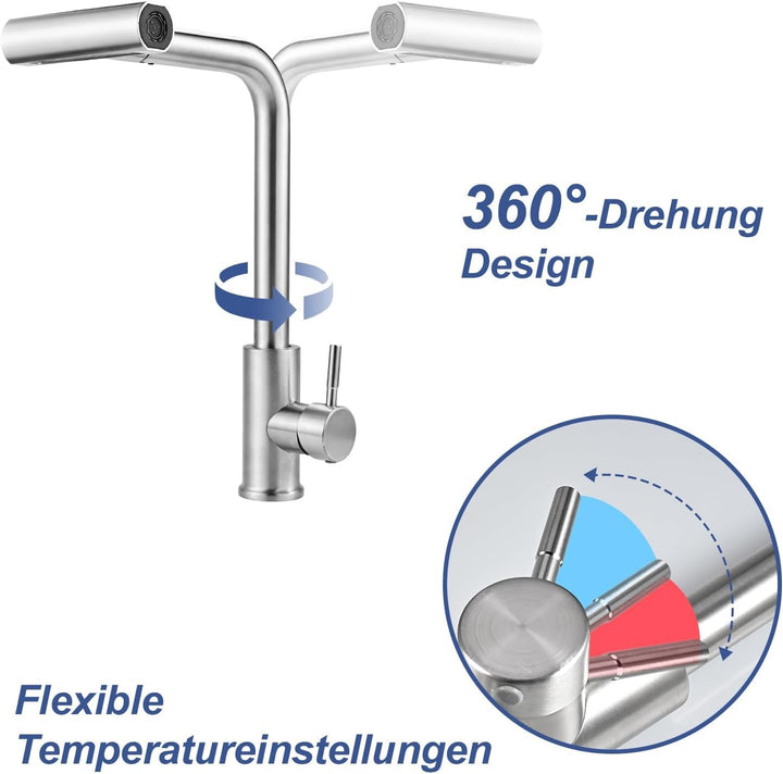 Cieex Wasserhahn Küche Ausziehbar, Hochdruck Küchenarmatur 360° Drehbar, Mischbatterie Spültischarma