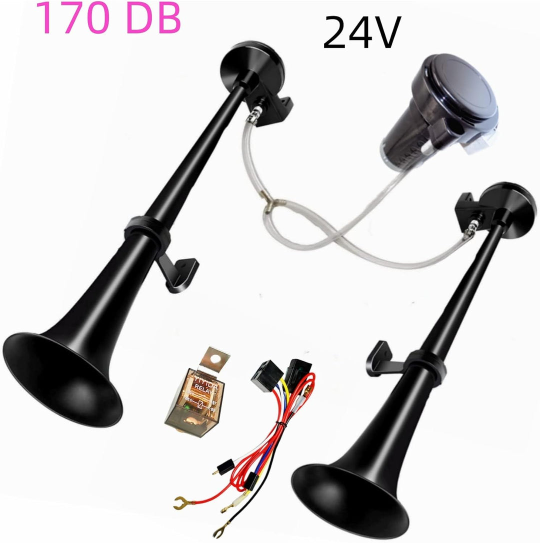 YIYIDA Lufthupe Auto Hupe Car Horn 24V LKW Hupe Doppelrohr Zink Chrom elektrische Hupe schwarz 170db