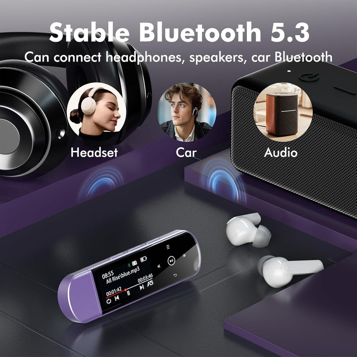 64GB Tragbarer USB MP3 Player mit Bluetooth 5.3, Clip für Sport & Laufen, FM Radio, Voice Recorder,