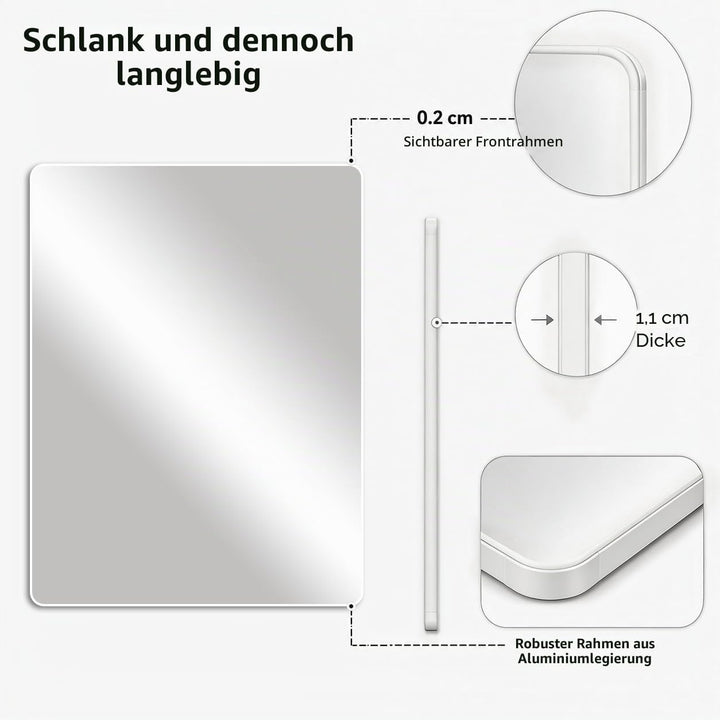 Weisser Rahmenspiegel 60 x 80 cm, grosser Badezimmer-Wandspiegel, rechteckiger Badezimmerspiegel zur