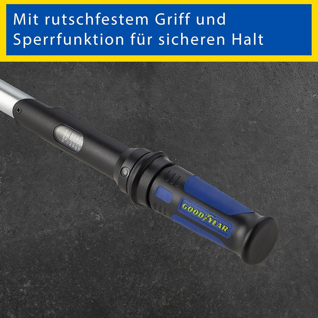 Goodyear Radwechselset, 6-teilig, Drehmomentschlüssel + Umschaltknarre + 3-tlg. Steckschlüsselsatz +