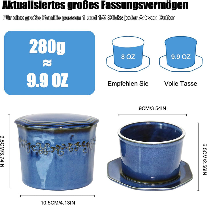 Französische Butterdose, 280g Butterdose Wassergekühlt, Französische Wasserbutterdose mit Wasserlini