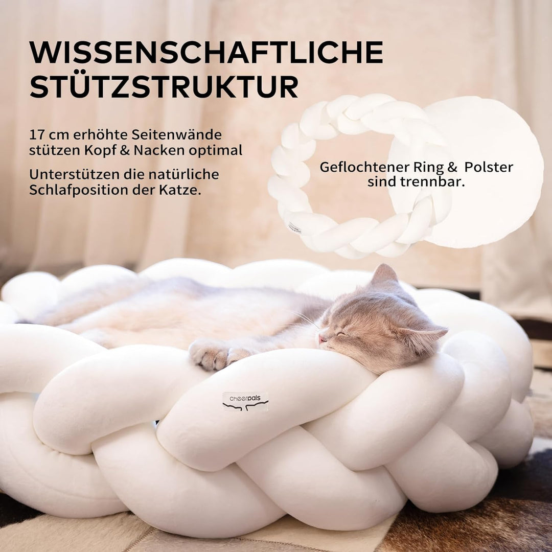 CheerPals Grosses Katzenbett 60cm, Waschbar Geflochtenes Kuschelhöhle, Hundebett mit Hochelastischer