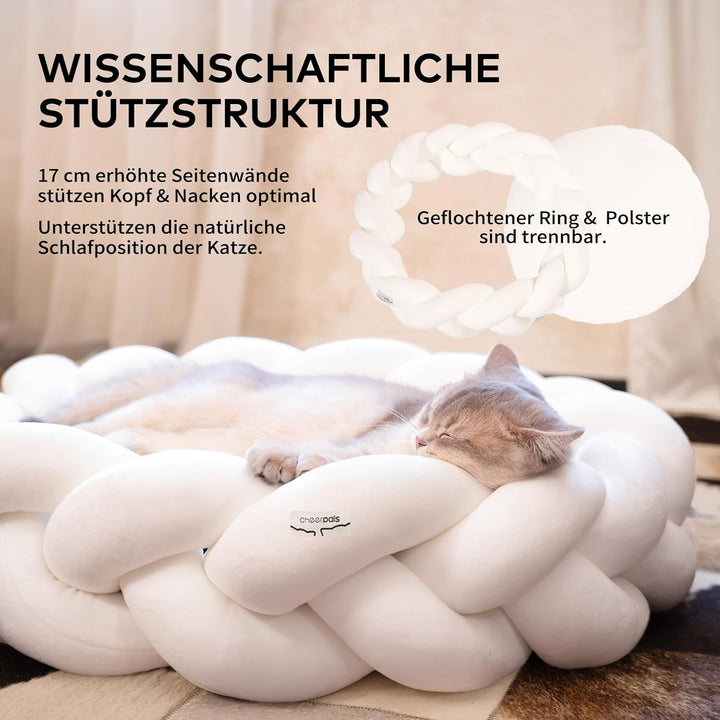 CheerPals Grosses Katzenbett 60cm, Waschbar Geflochtenes Kuschelhöhle, Hundebett mit Hochelastischer