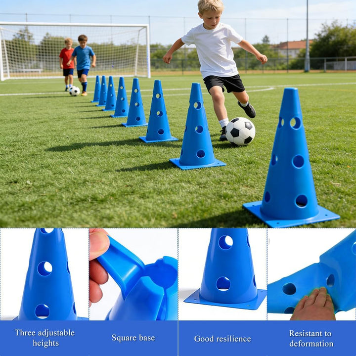 Agility Set Hunde Klein Pylonen Kinder Steckhürdenset mit 10 Kegel + 5 Stangen, Einstellbare Trainin
